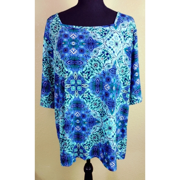 East 5th Tops - East 5th short sleeve blue square neck top